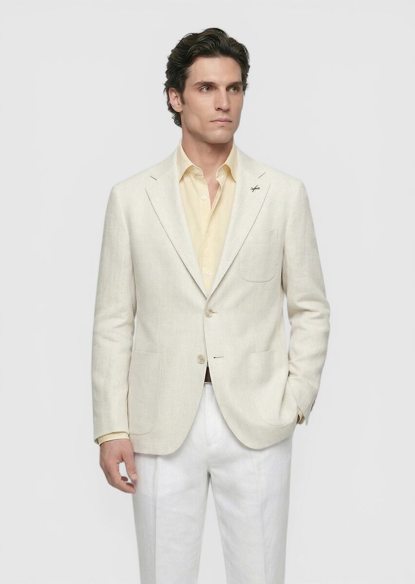 Bej Desenli Shirt Shoulder Slim Fit Pamuk Karışımlı Ceket - 1