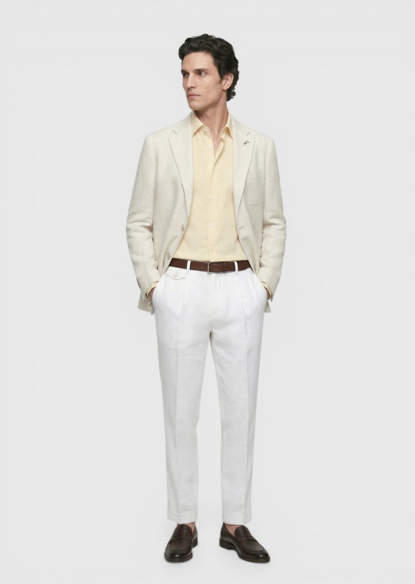 Bej Desenli Shirt Shoulder Slim Fit Pamuk Karışımlı Ceket - 3