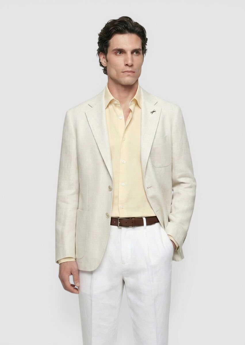 Bej Desenli Shirt Shoulder Slim Fit Pamuk Karışımlı Ceket - 4