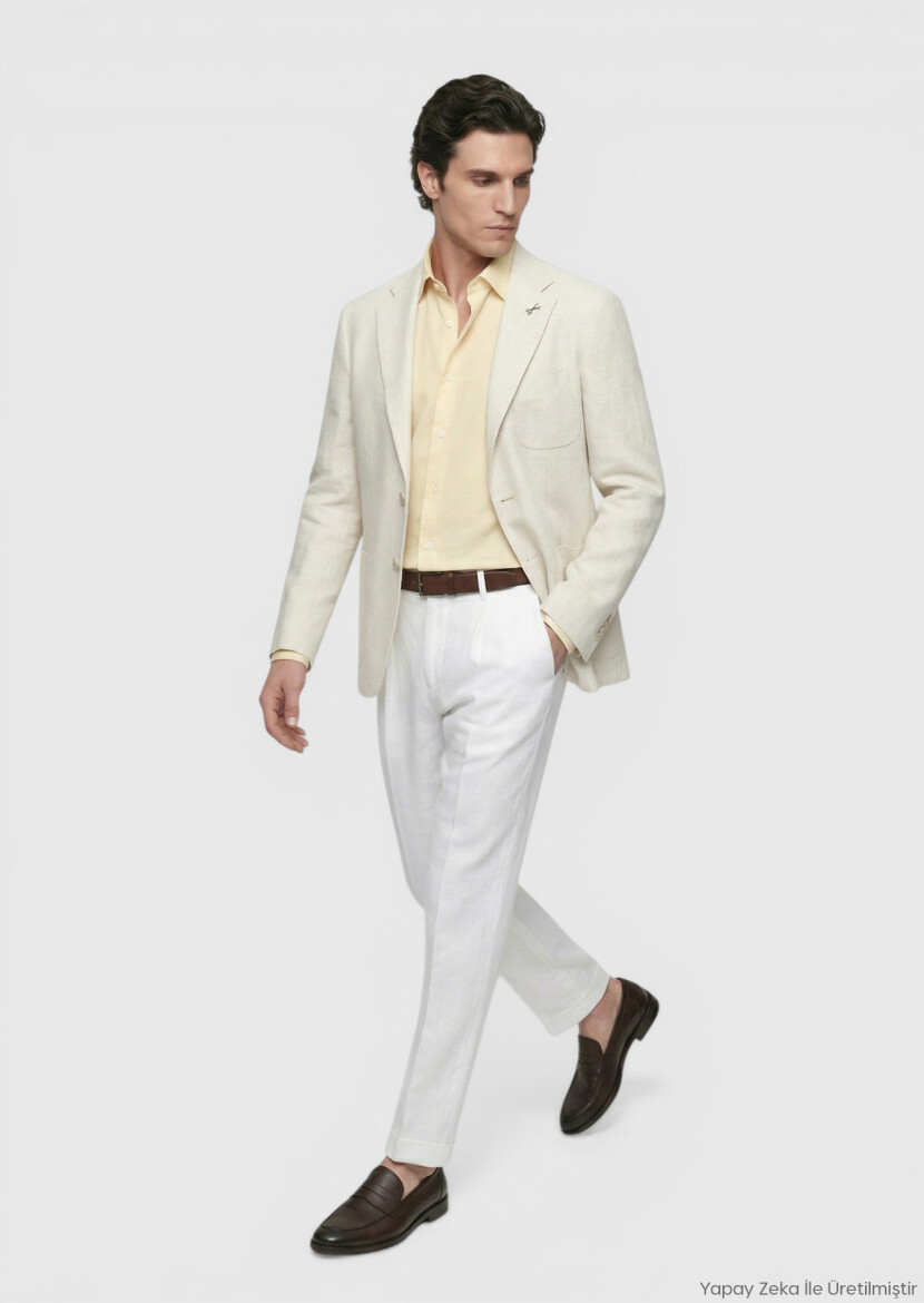Bej Desenli Shirt Shoulder Slim Fit Pamuk Karışımlı Ceket - RAMSEY
