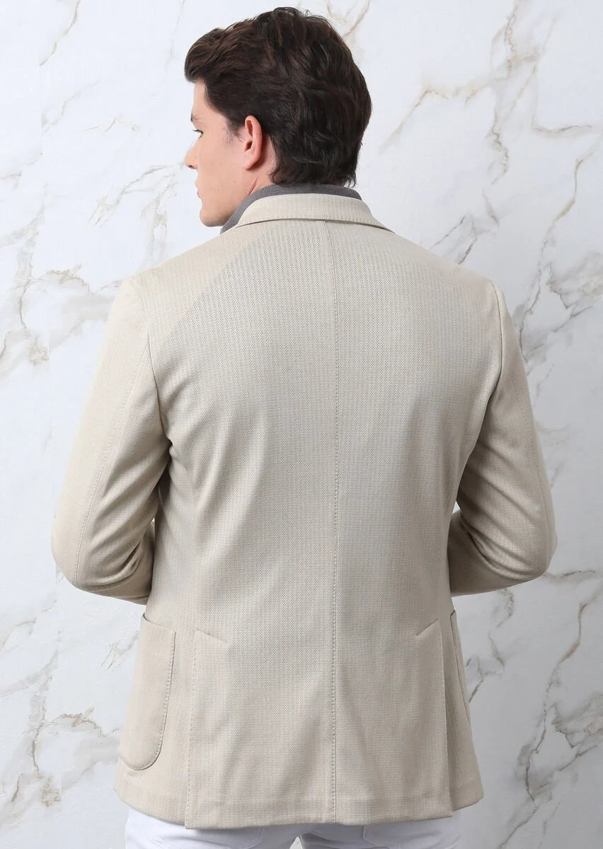 Bej Desenli Shirt Shoulder Slim Fit Pamuk Karışımlı Örme Ceket - 6