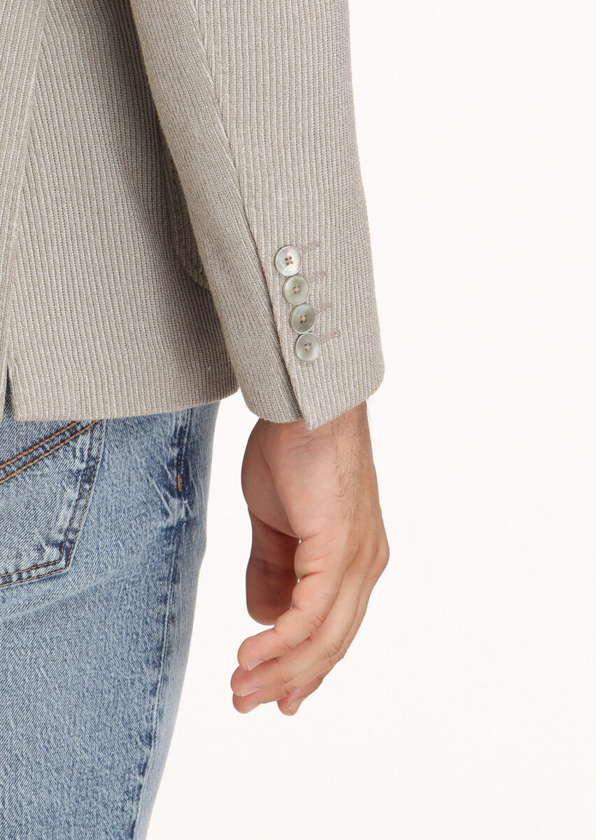 Bej Desenli Shirt Shoulder Slim Fit Pamuk Karışımlı Örme Ceket - 4