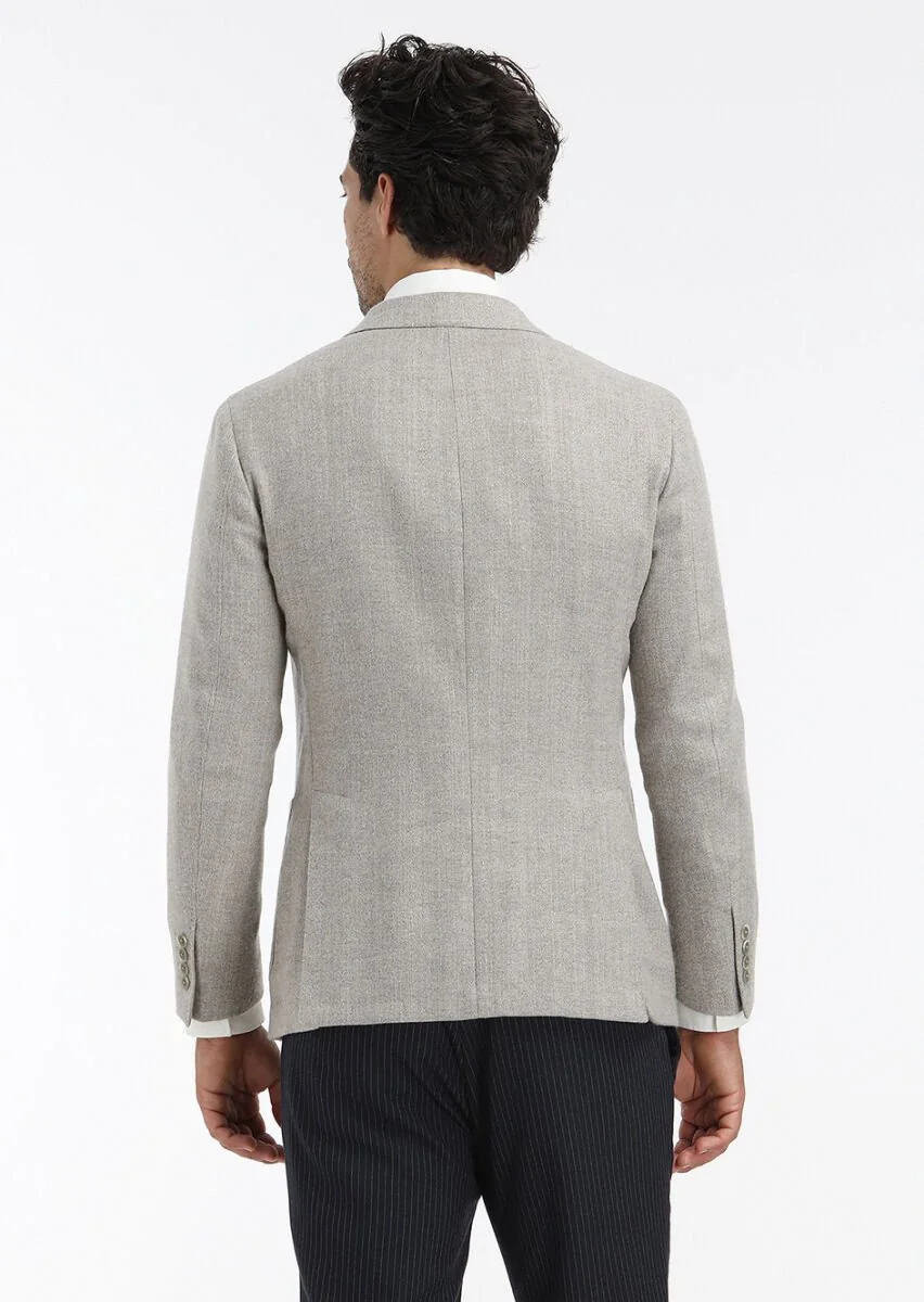 Bej Desenli Shirt Shoulder Slim Fit Yün Karışımlı Ceket - 6