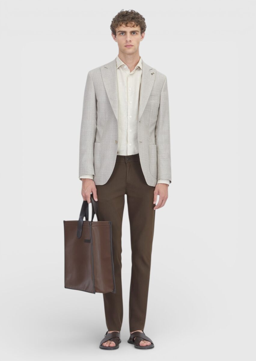 Bej Desenli Zeroweight Slim Fit İpek Karışımlı Ceket - 2