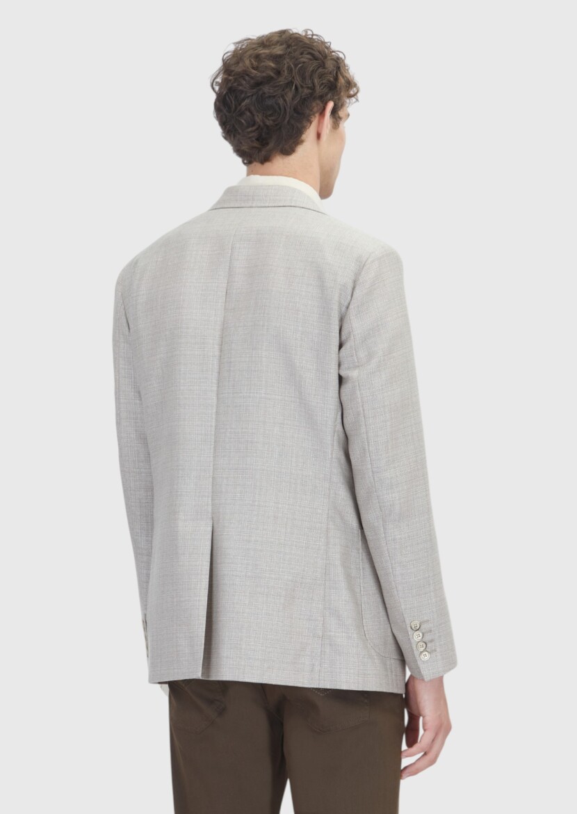 Bej Desenli Zeroweight Slim Fit İpek Karışımlı Ceket - 6