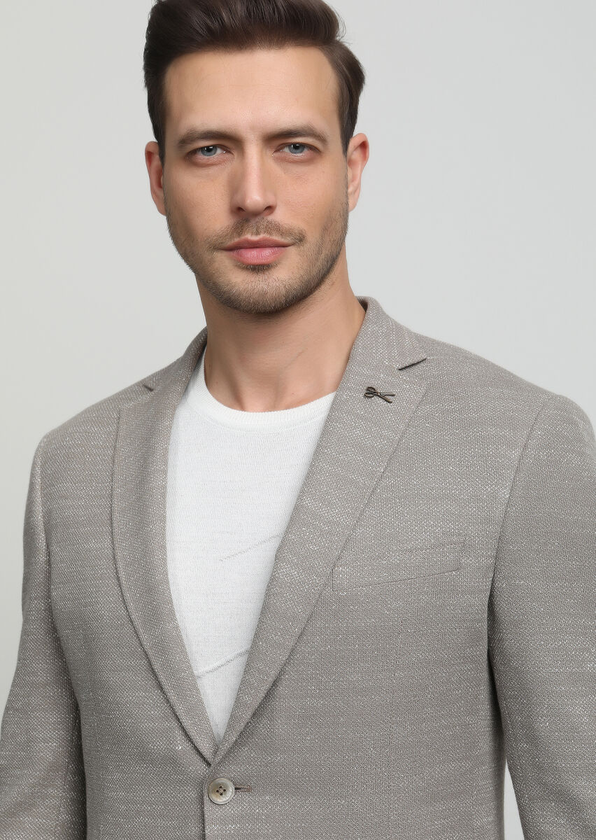 Bej Desenli Zeroweight Slim Fit Pamuk Karışımlı Örme Ceket - 2