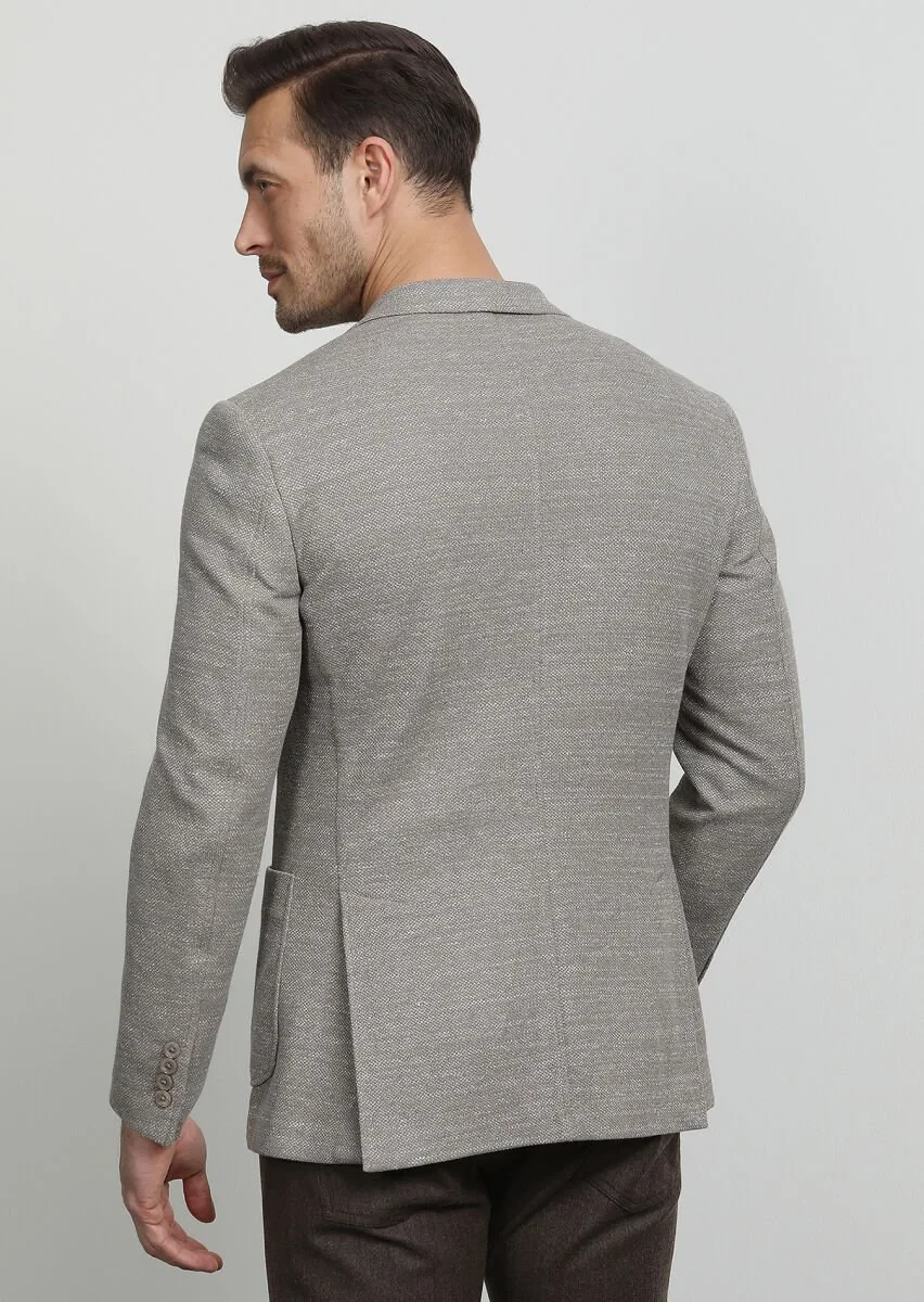 Bej Desenli Zeroweight Slim Fit Pamuk Karışımlı Örme Ceket - 4