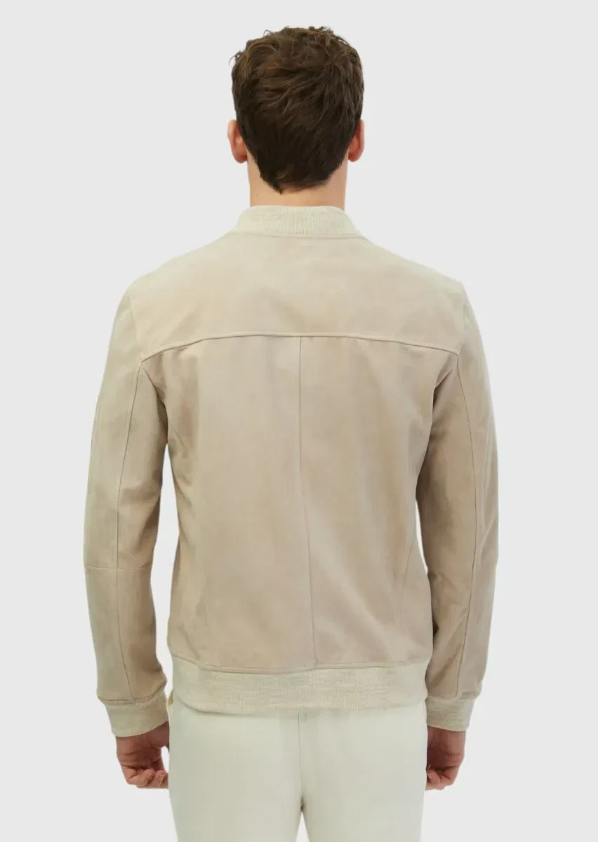 Bej Dik Yaka Casual Deri Mont - 6