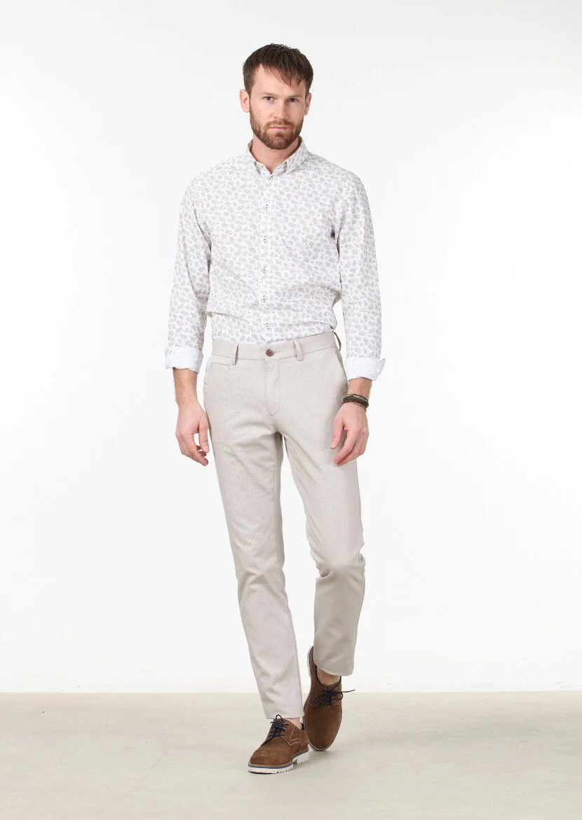 Bej Dokuma Regular Fit Casual Pamuk Karışımlı Pantolon - 2