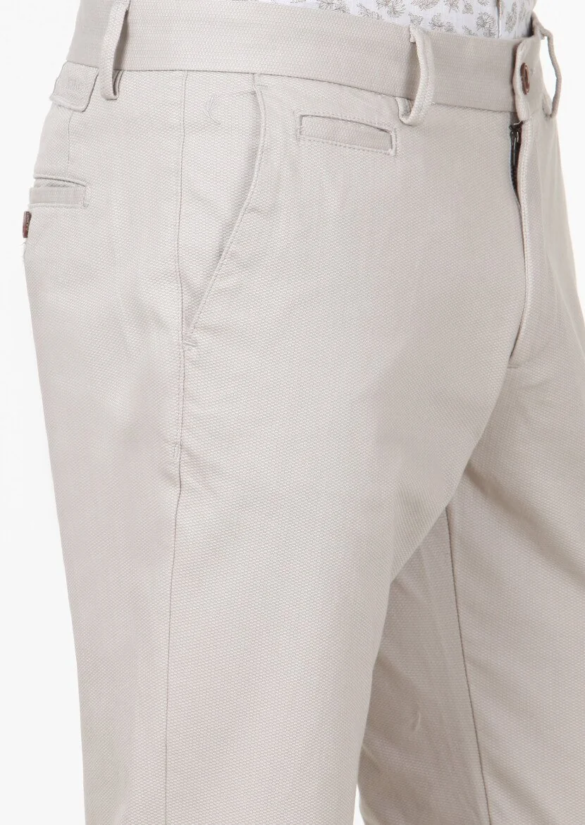Bej Dokuma Regular Fit Casual Pamuk Karışımlı Pantolon - 3