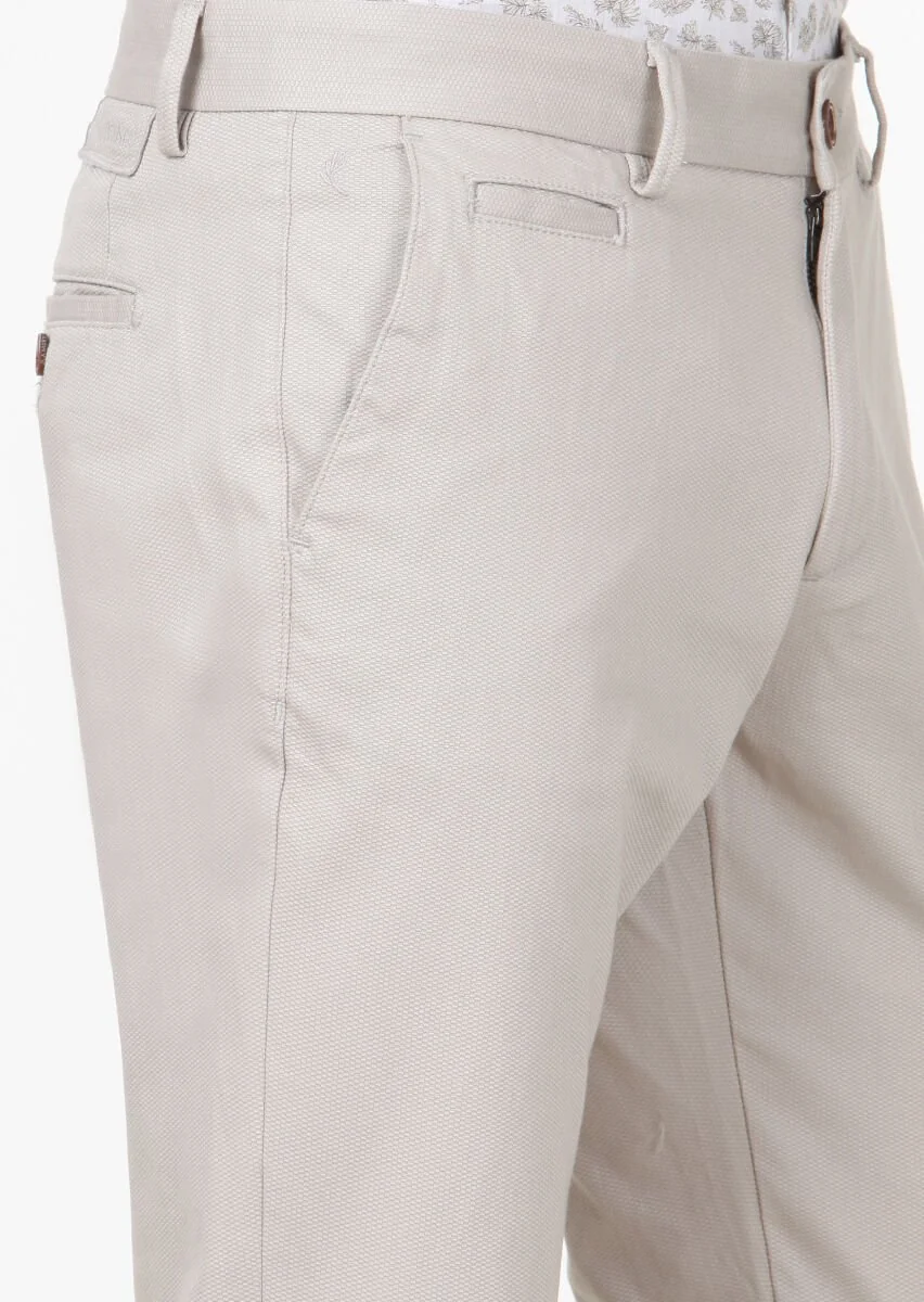 Bej Dokuma Regular Fit Casual Pamuk Karışımlı Pantolon - 3
