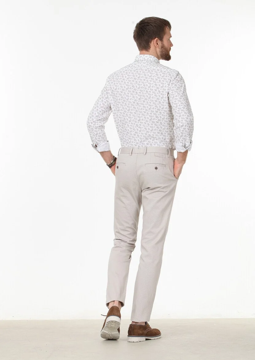 Bej Dokuma Regular Fit Casual Pamuk Karışımlı Pantolon - 4