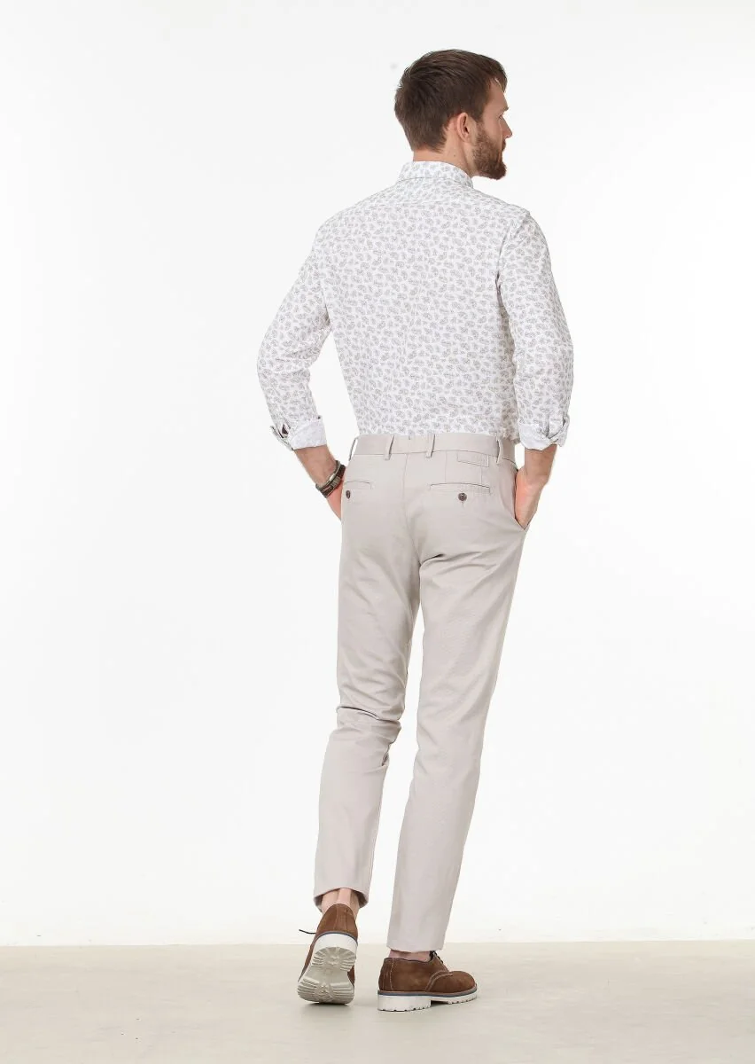 Bej Dokuma Regular Fit Casual Pamuk Karışımlı Pantolon - 4