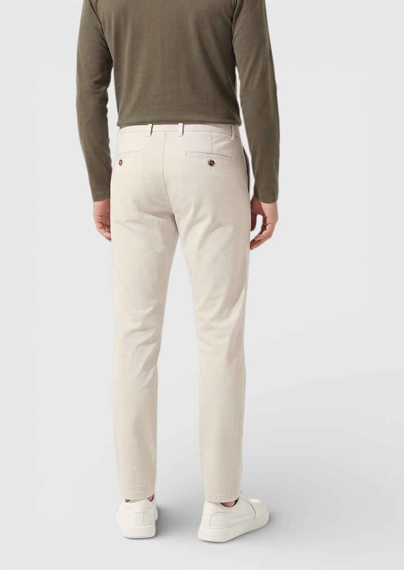 Bej Düz Dokuma Regular Fit Casual Pamuk Karışımlı Pantolon - 4