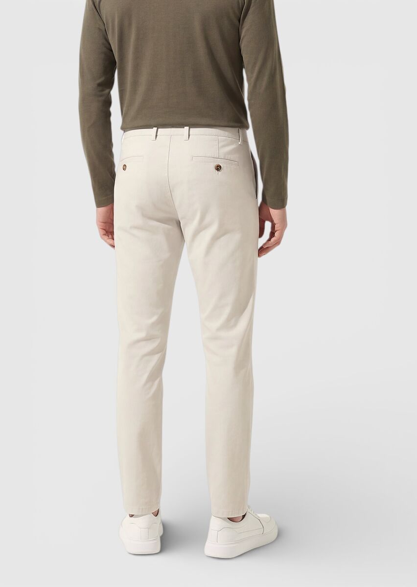 Bej Düz Dokuma Regular Fit Casual Pamuk Karışımlı Pantolon - 4