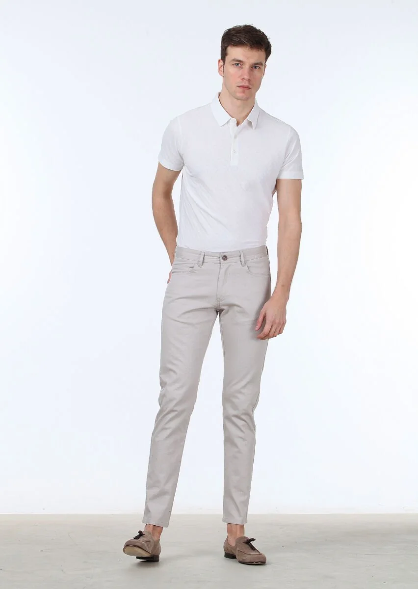 Bej Dokuma Slim Fit Casual Pamuk Karışımlı Pantolon - 2