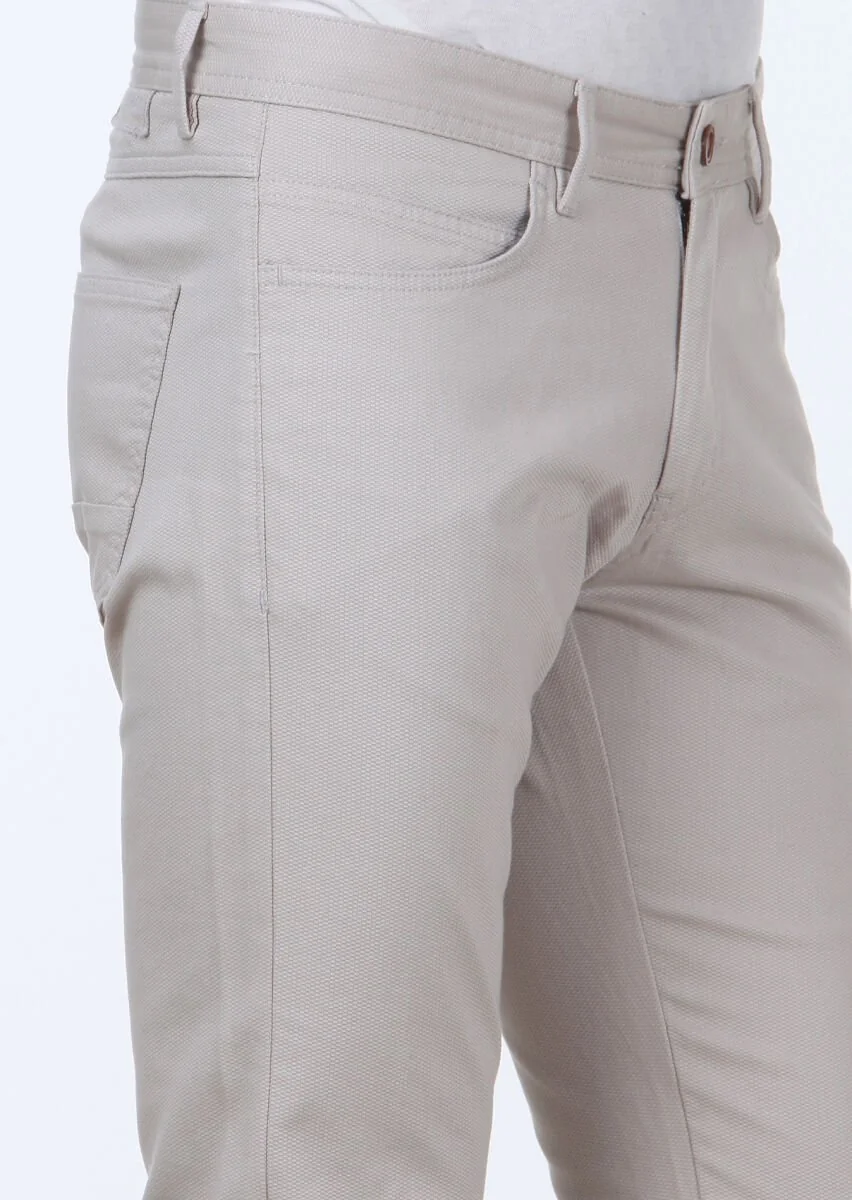 Bej Dokuma Slim Fit Casual Pamuk Karışımlı Pantolon - 3