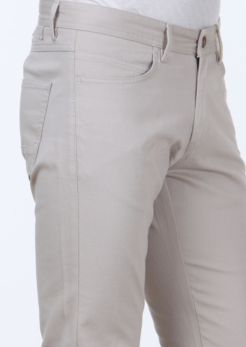 Bej Dokuma Slim Fit Casual Pamuk Karışımlı Pantolon - 3