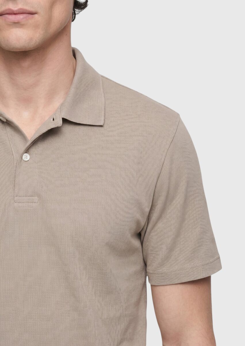 Bej Düz %100 Pamuk T-Shirt - 4