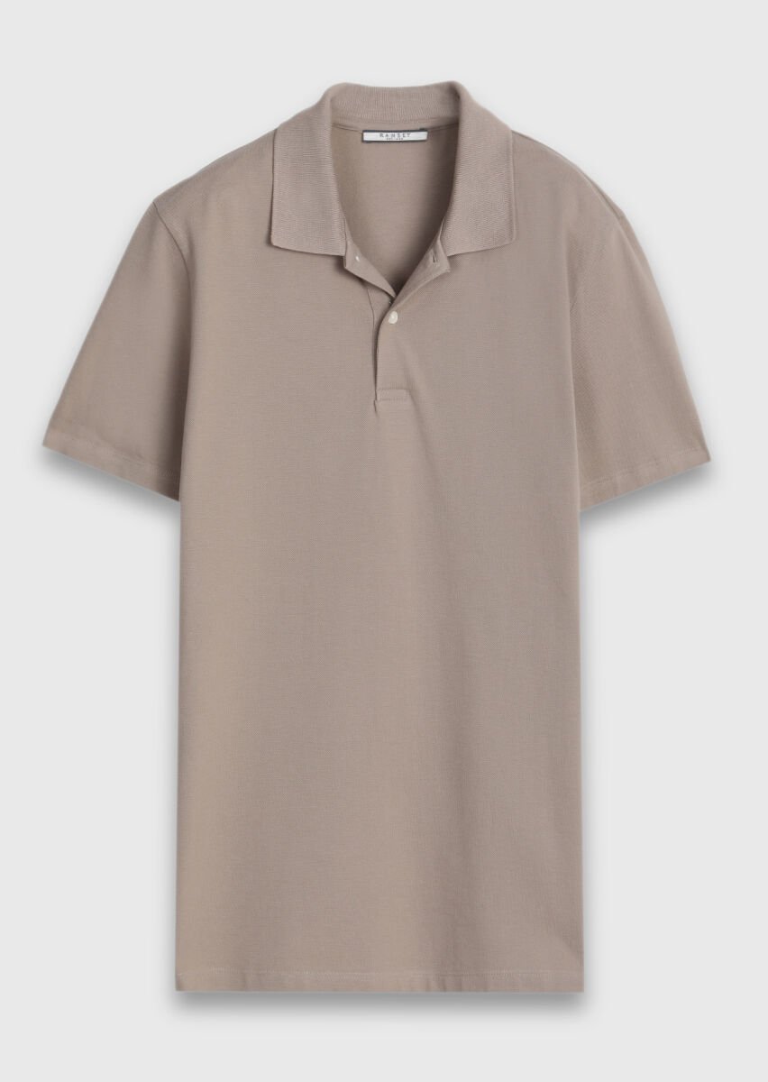 Bej Düz %100 Pamuk T-Shirt - 6
