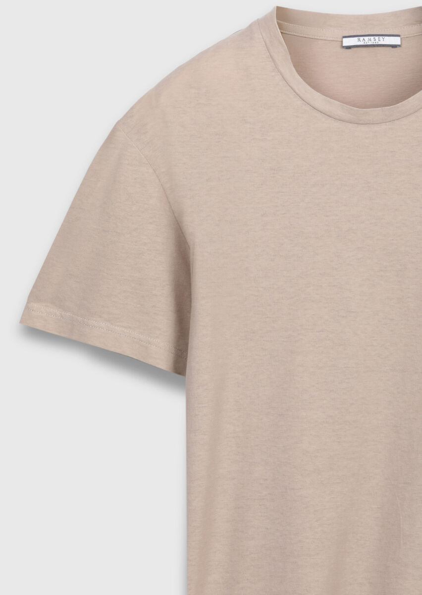 Bej Düz %100 Pamuk T-Shirt - 6