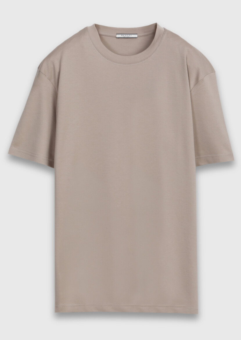 Bej Düz %100 Pamuk T-Shirt - 6