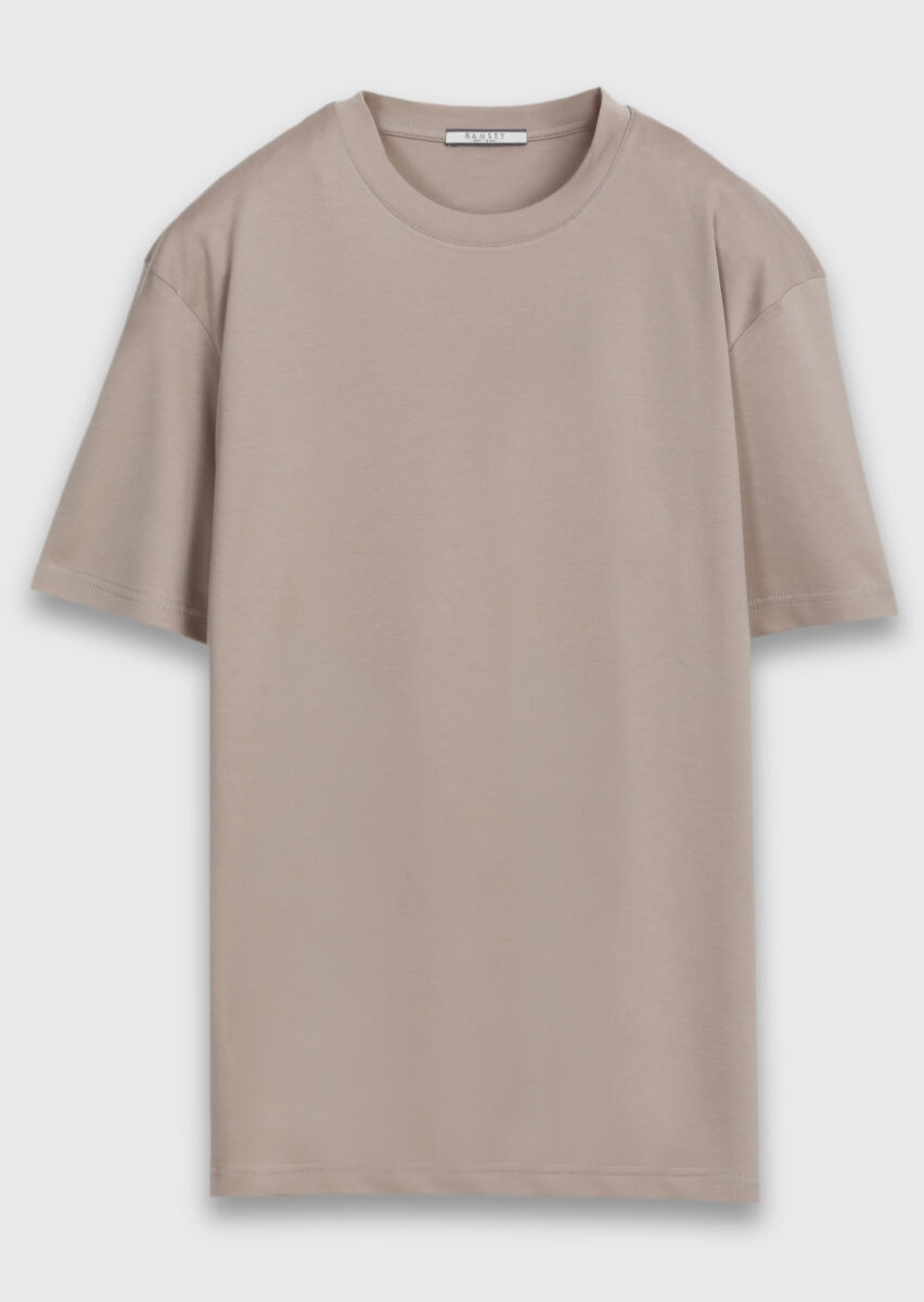 Bej Düz %100 Pamuk T-Shirt - 6