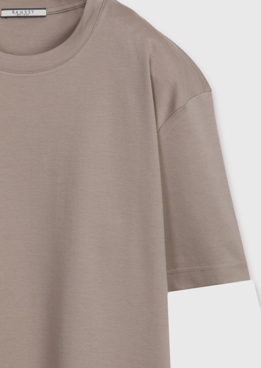 Bej Düz %100 Pamuk T-Shirt - 7
