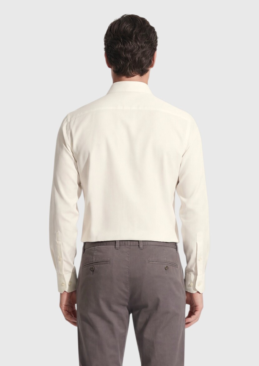 Bej Düz Casual Fit Dokuma Casual %100 Pamuk Gömlek - 5