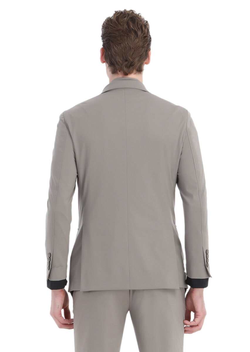 Bej Düz Comfort Fit Örme Takım Elbise - 10