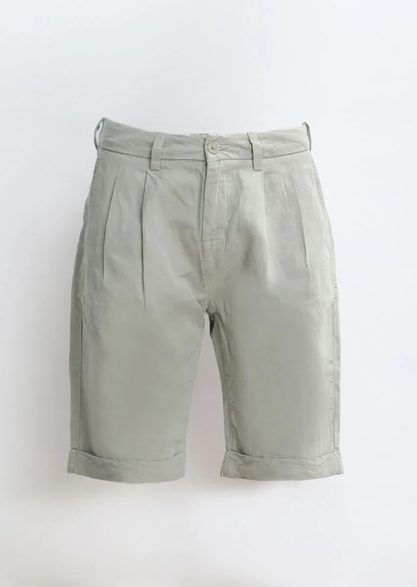 Bej Düz Dokuma Carrot Fit Casual %100 Pamuk Bermuda - 6
