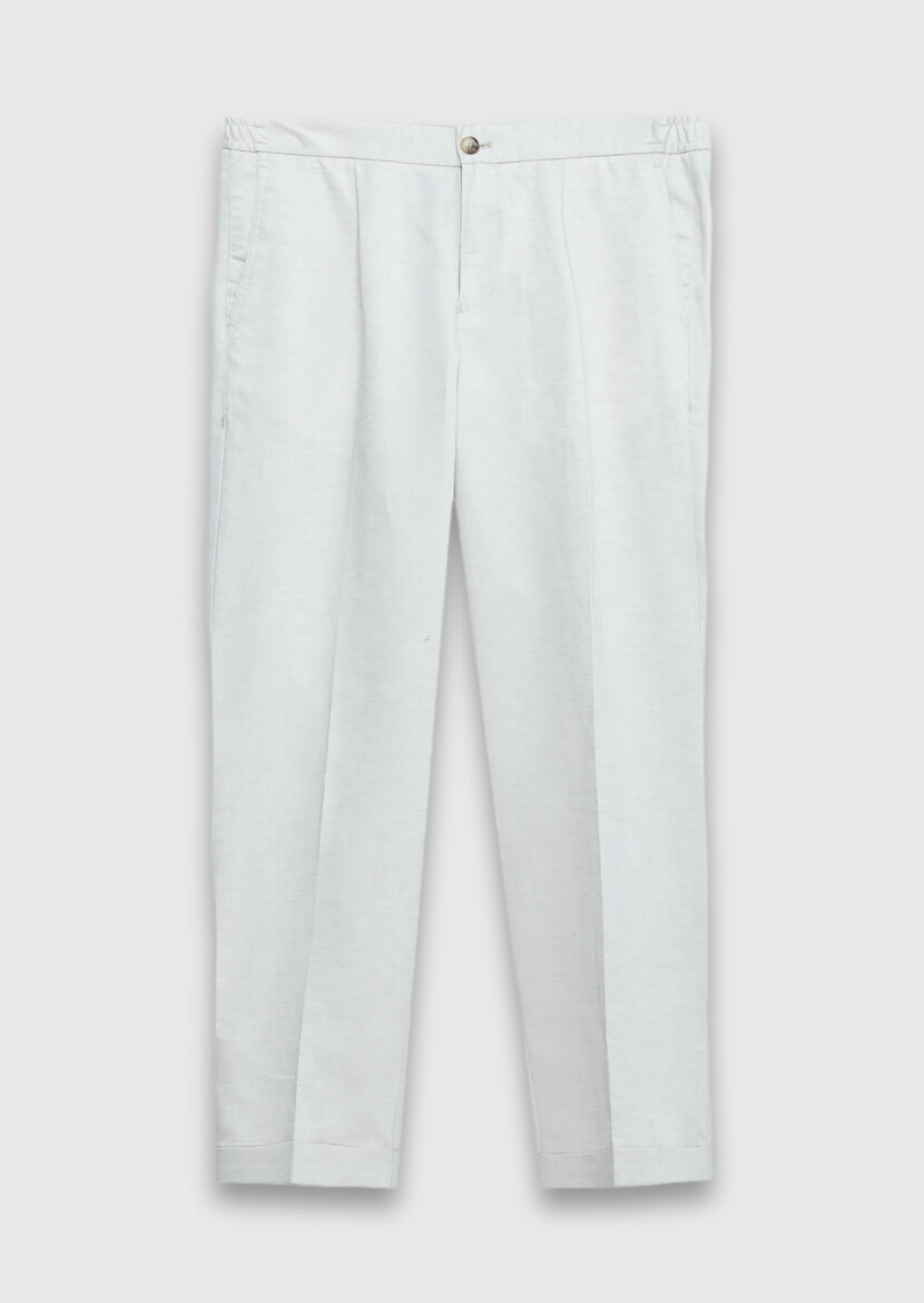 Bej Düz Dokuma Jogging Fit Casual Keten Karışımlı Pantolon - 6