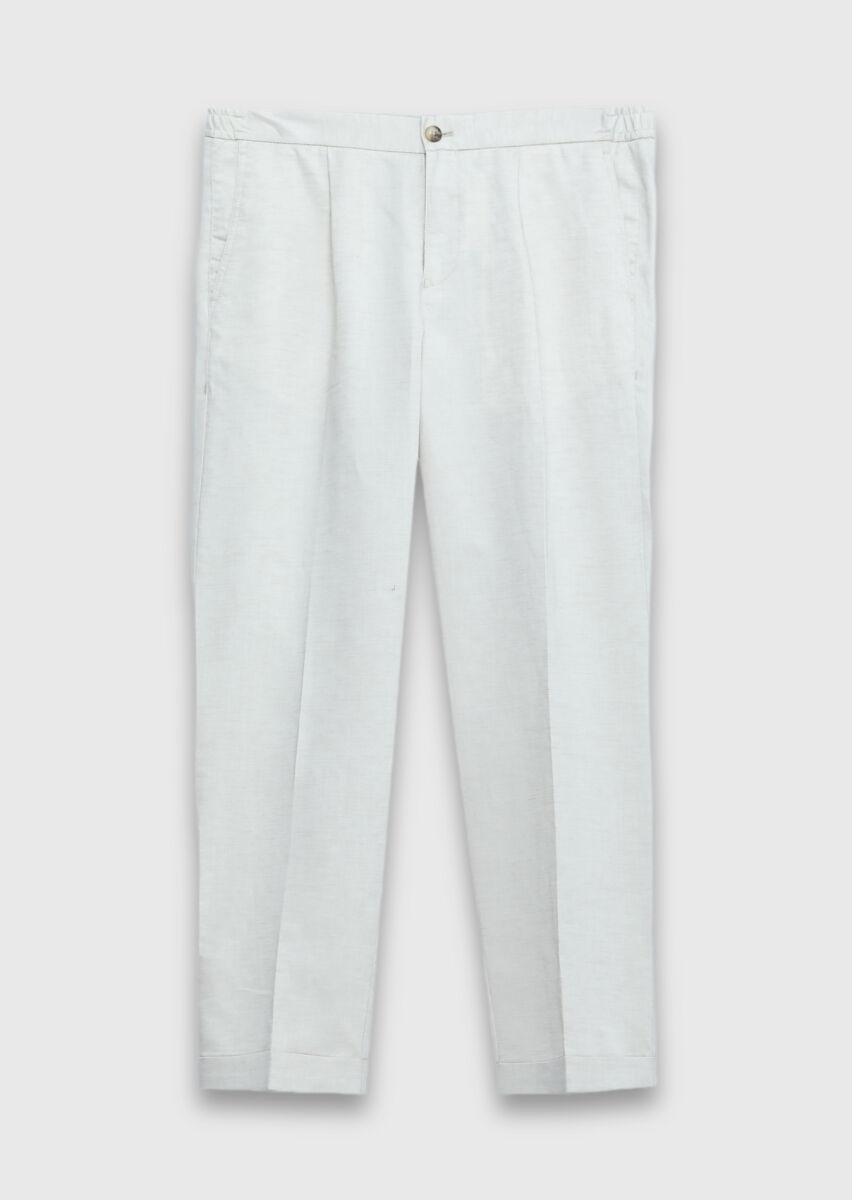 Bej Düz Dokuma Jogging Fit Casual Keten Karışımlı Pantolon - 6