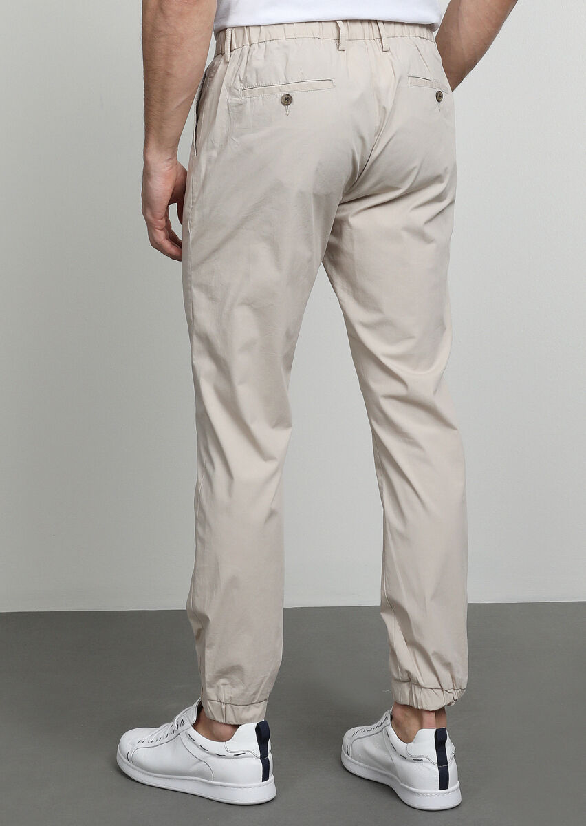 Bej Düz Dokuma Jogging Fit Casual Pamuk Karışımlı Pantolon - 4