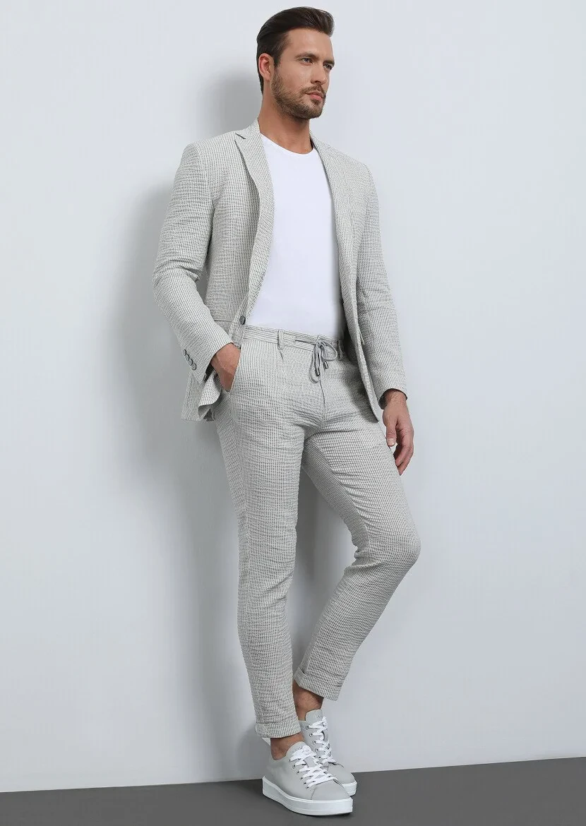 Bej Düz Dokuma Jogging Fit Casual Pamuk Karışımlı Pantolon - 1