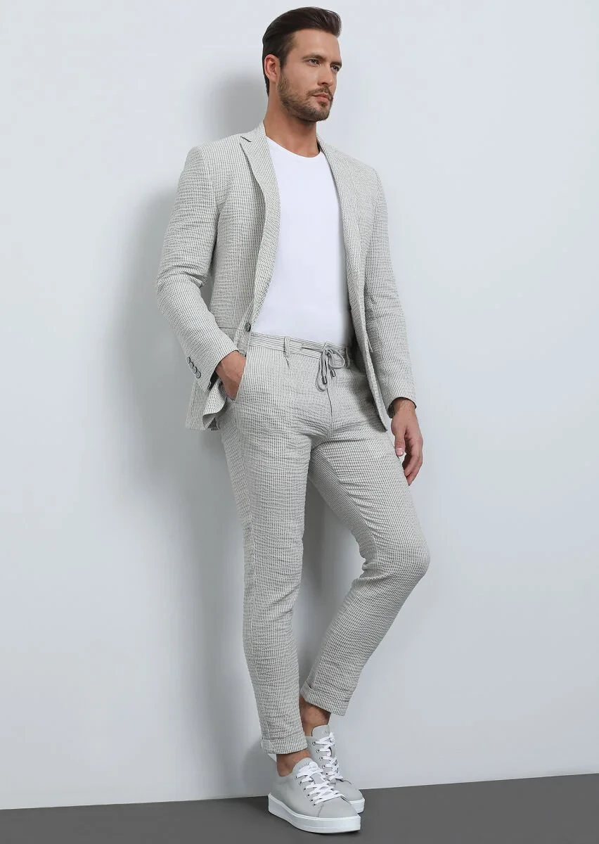 Bej Düz Dokuma Jogging Fit Casual Pamuk Karışımlı Pantolon - 1