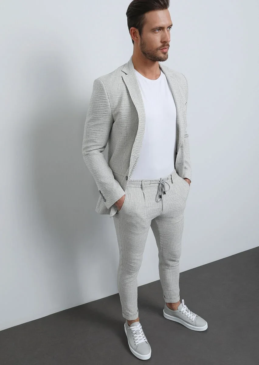 Bej Düz Dokuma Jogging Fit Casual Pamuk Karışımlı Pantolon - 2