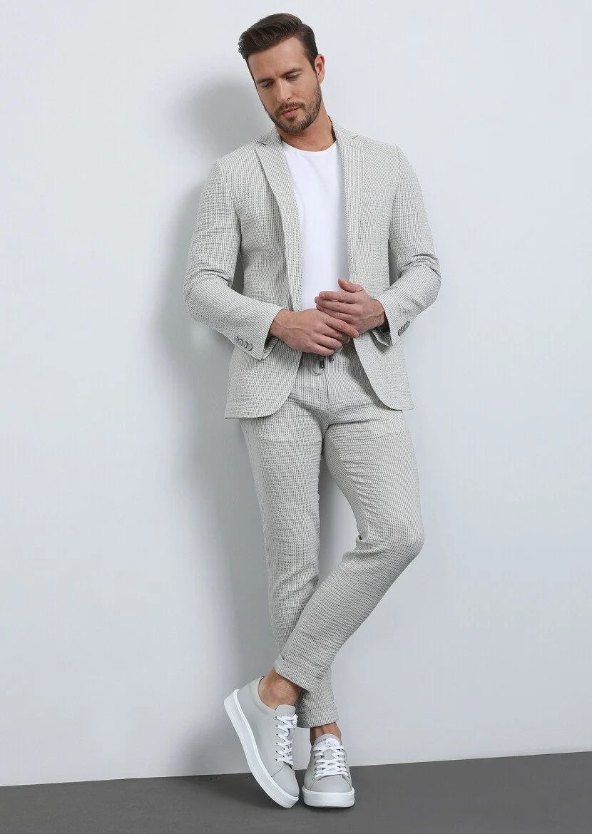 Bej Düz Dokuma Jogging Fit Casual Pamuk Karışımlı Pantolon - 3