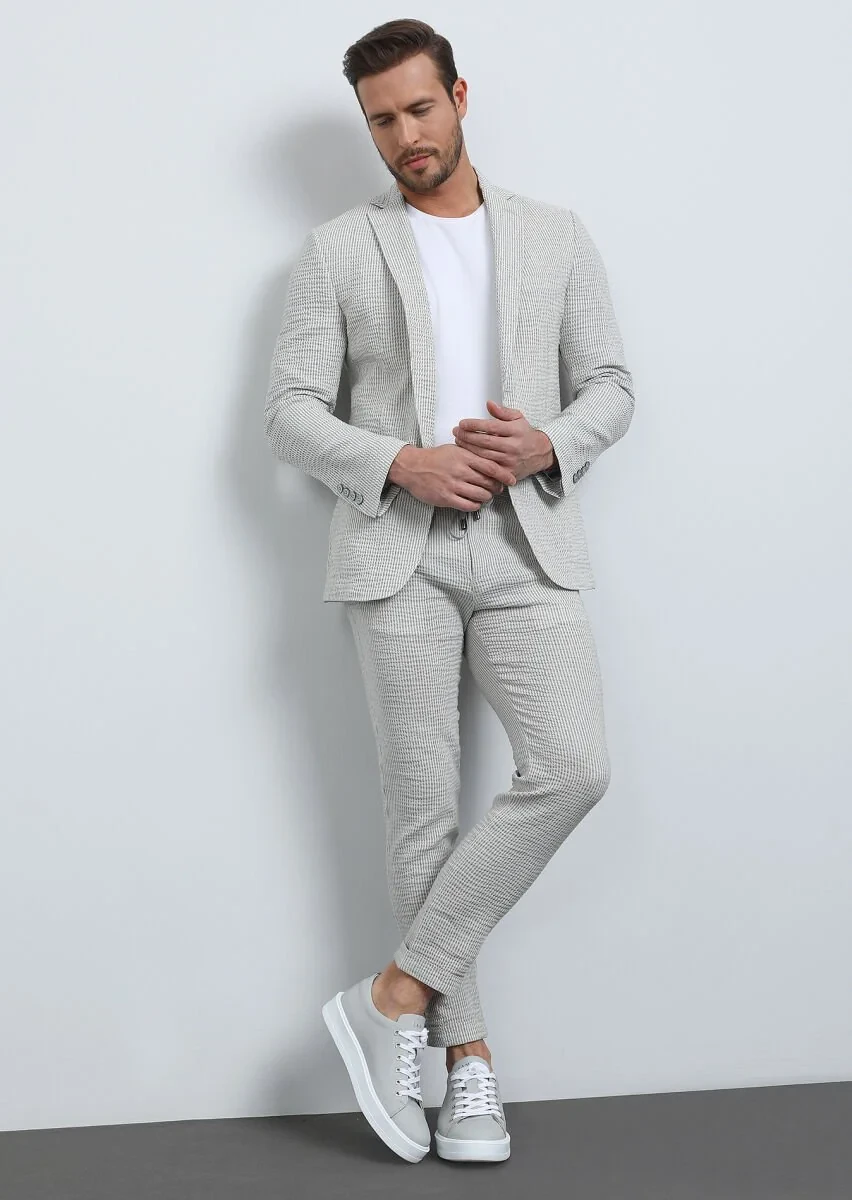 Bej Düz Dokuma Jogging Fit Casual Pamuk Karışımlı Pantolon - 3