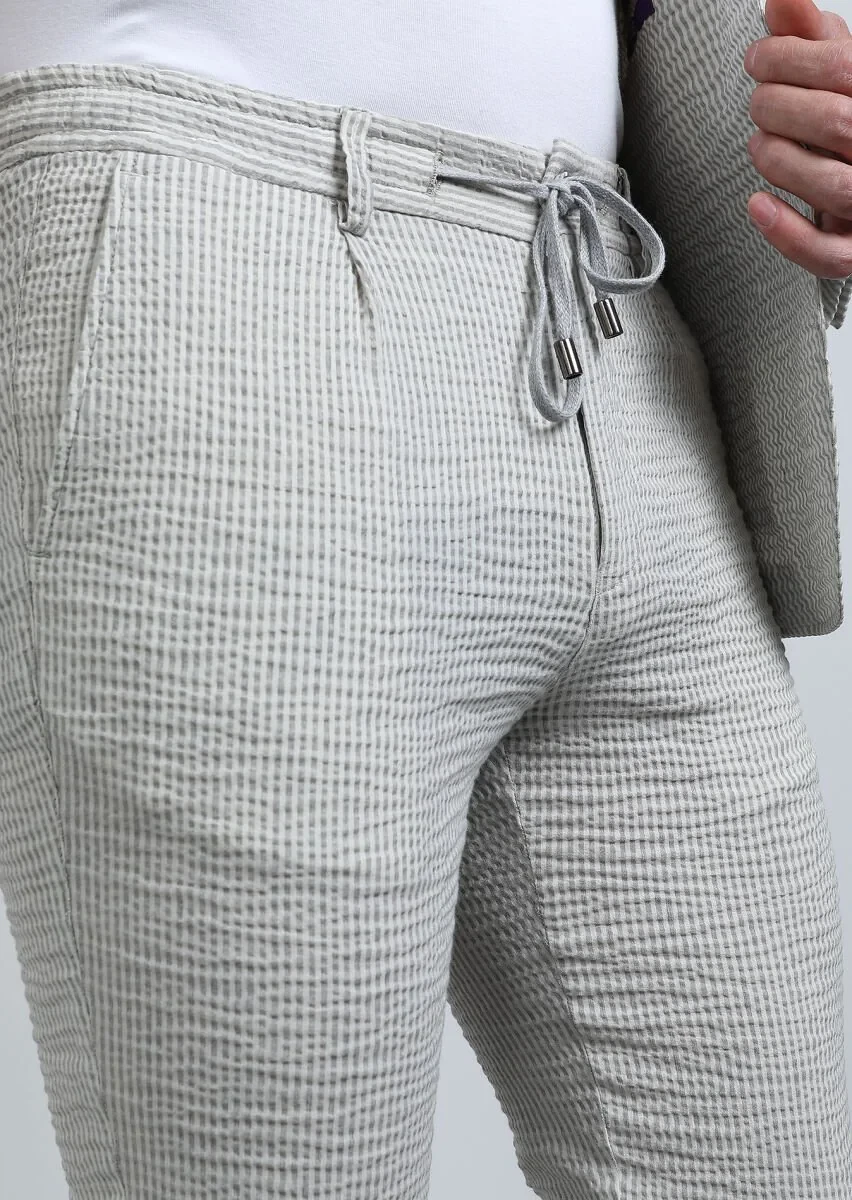 Bej Düz Dokuma Jogging Fit Casual Pamuk Karışımlı Pantolon - 4