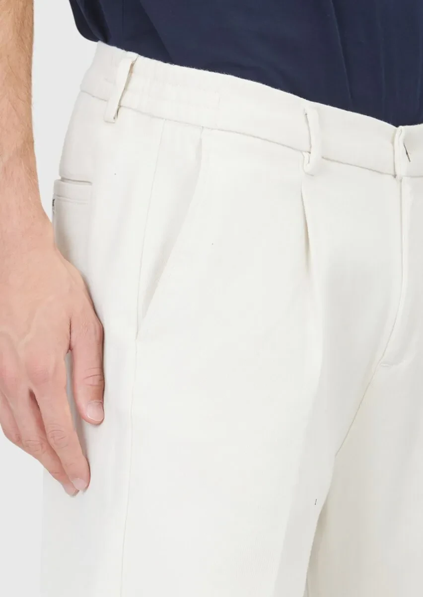 Bej Düz Dokuma Jogging Fit Casual Pamuk Karışımlı Pantolon - 3