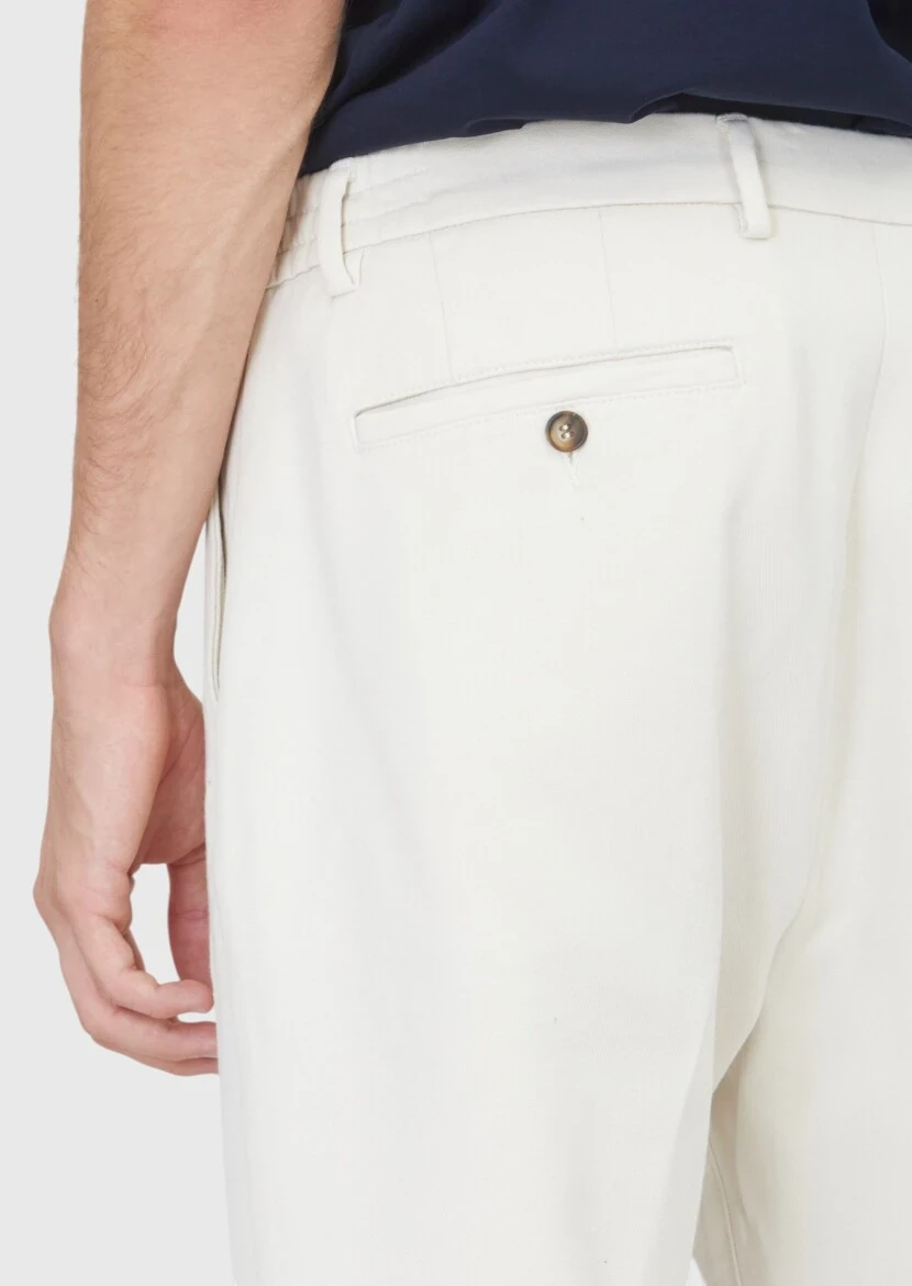 Bej Düz Dokuma Jogging Fit Casual Pamuk Karışımlı Pantolon - 4