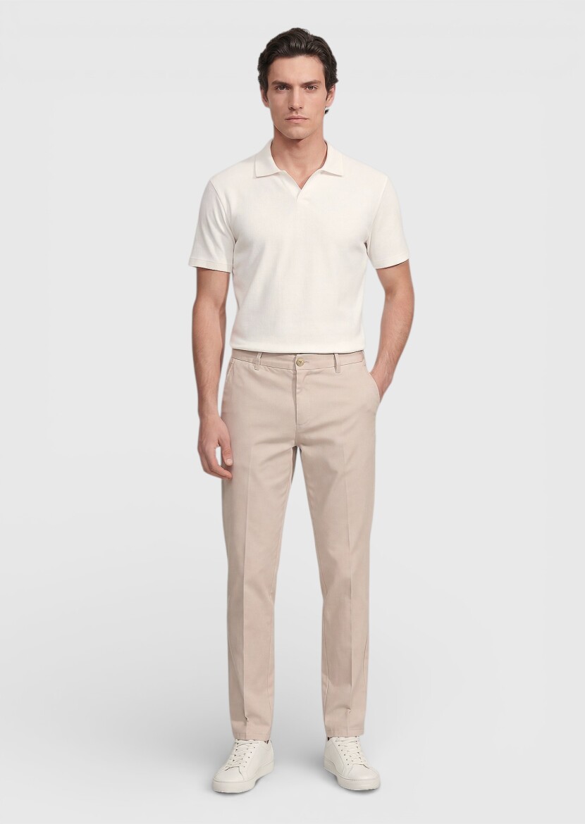 Bej Düz Dokuma Jogging Fit Casual Pamuk Karışımlı Pantolon - 1