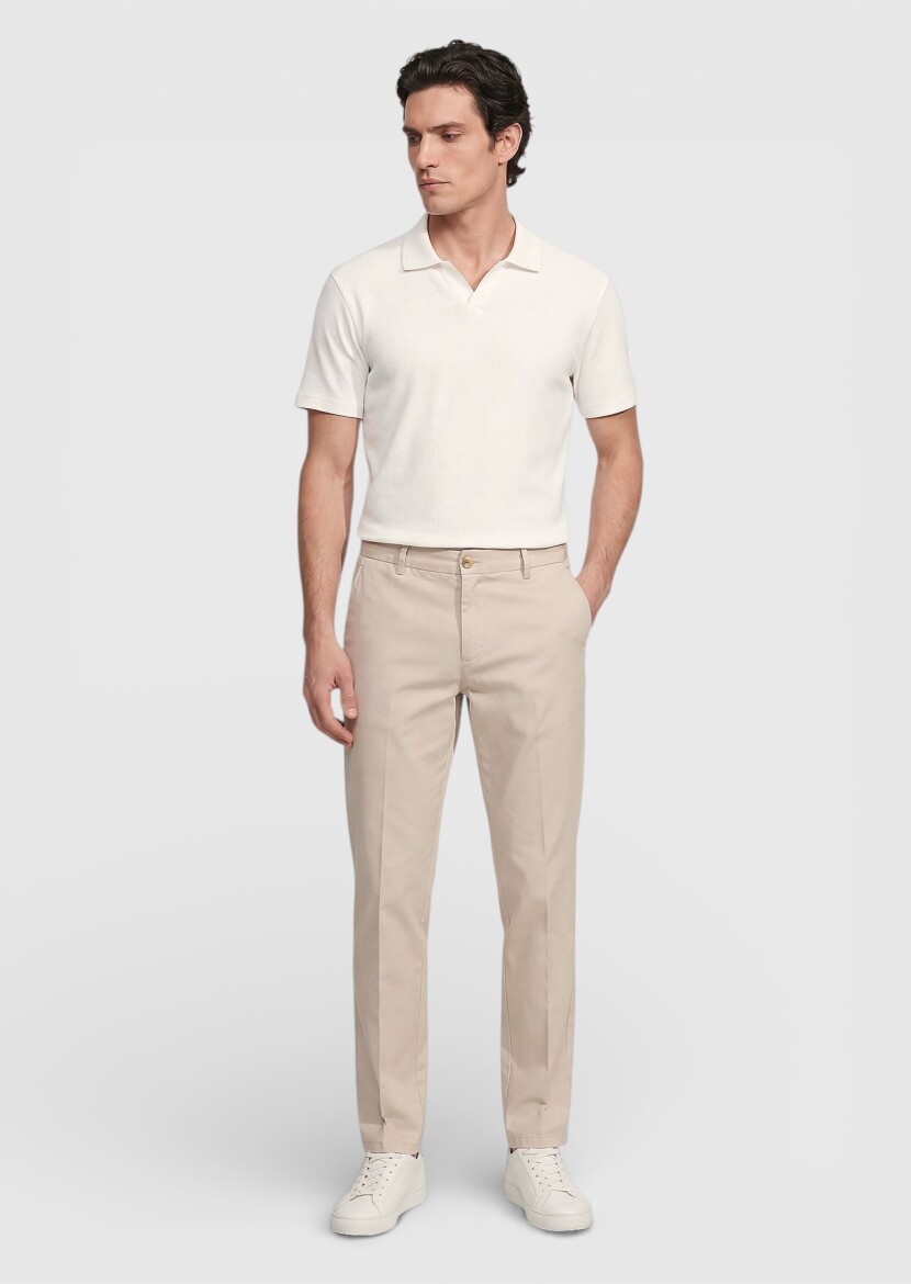 Bej Düz Dokuma Jogging Fit Casual Pamuk Karışımlı Pantolon - 3