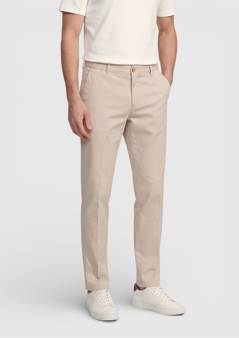 Bej Düz Dokuma Jogging Fit Casual Pamuk Karışımlı Pantolon - 4