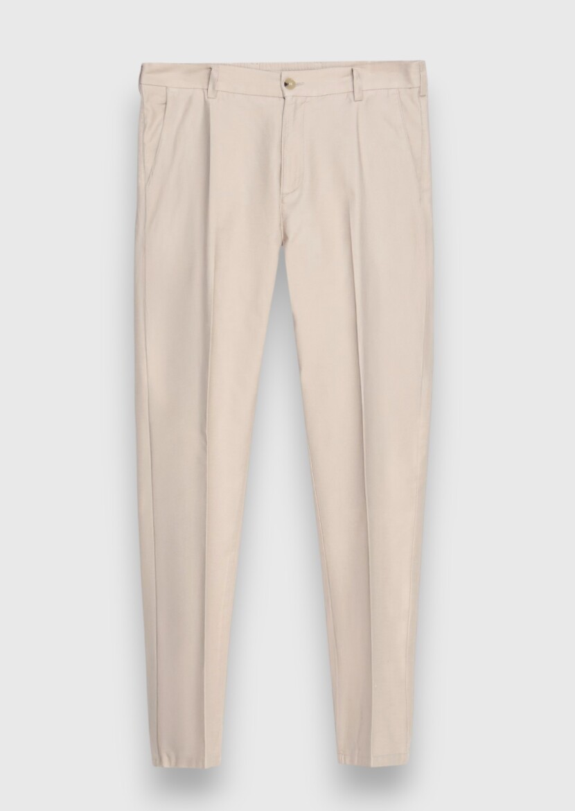 Bej Düz Dokuma Jogging Fit Casual Pamuk Karışımlı Pantolon - 6