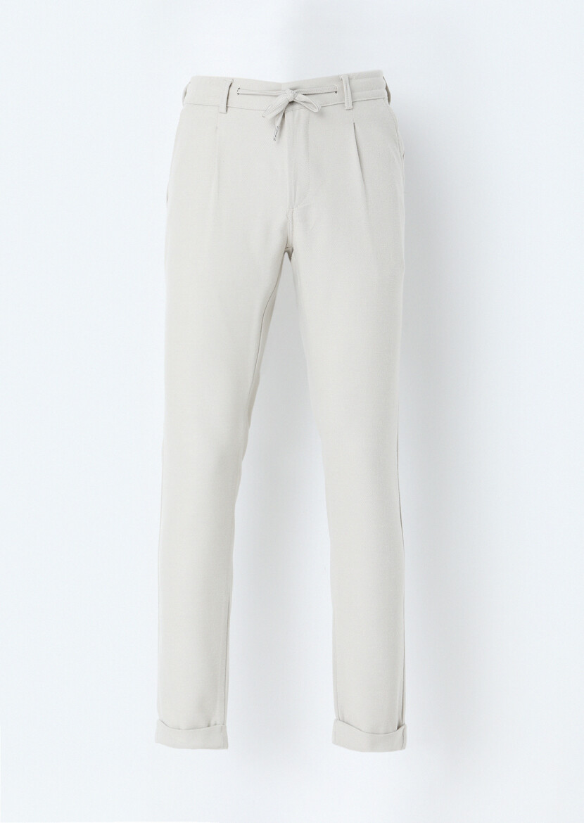 Bej Düz Dokuma Jogging Fit Casual Pantolon - 1