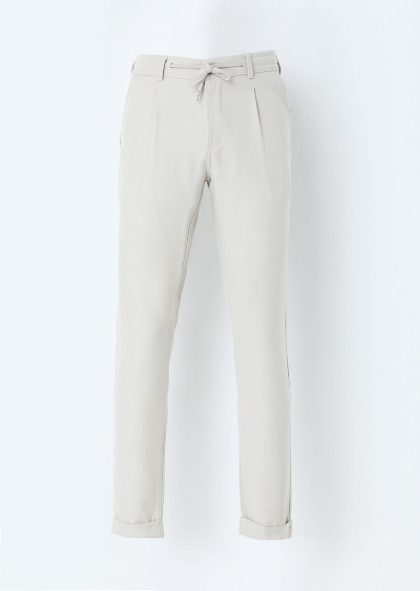 Bej Düz Dokuma Jogging Fit Casual Pantolon - 1