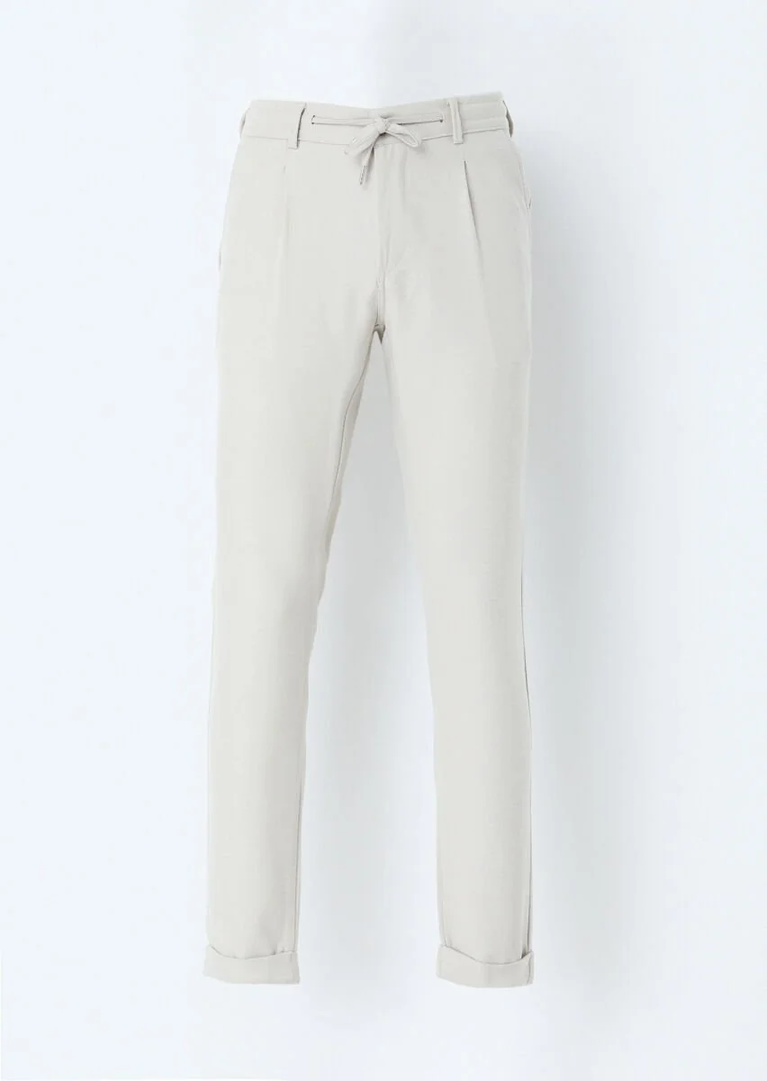 Bej Düz Dokuma Jogging Fit Casual Pantolon - 1