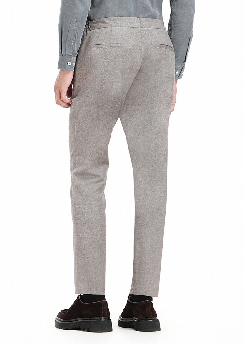 Bej Düz Dokuma Jogging Fit Casual Pantolon - 4